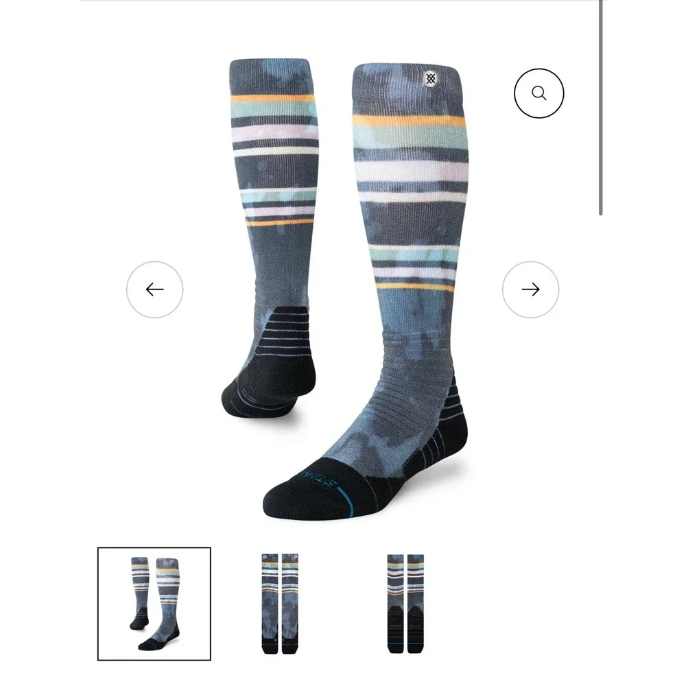 Stance Mens Brong Snow Mid Cushion Snow Ski OTC Socks Sea Blue Stripe Large 9-13